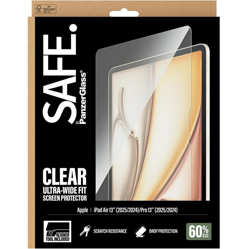 Gehärtetes Glas mit Applikator für iPad Air 13" M4/M3/M2 / Pro 13" 2025 / 2024, SAFE by PanzerGlass Clear Ultra-Wide Fit FastFit