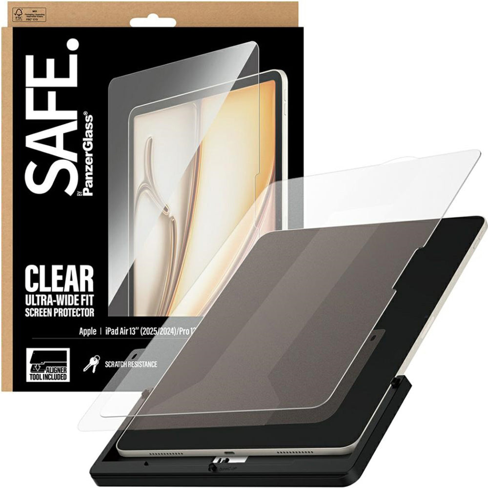 Gehärtetes Glas mit Applikator für iPad Air 13" M4/M3/M2 / Pro 13" 2025 / 2024, SAFE by PanzerGlass Clear Ultra-Wide Fit FastFit