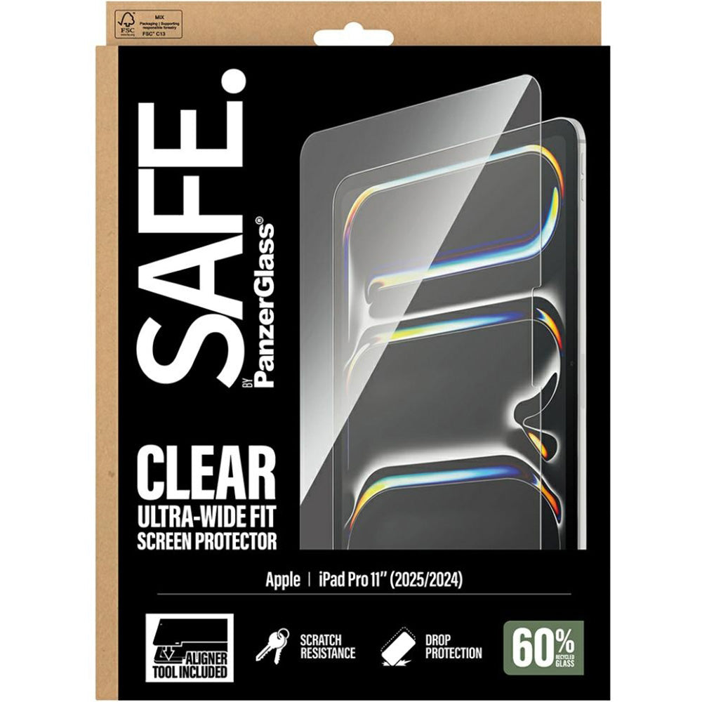 Gehärtetes Glas mit Applikator für iPad Pro 11" 2025 / 2024, SAFE by PanzerGlass Clear Ultra-Wide Fit FastFit