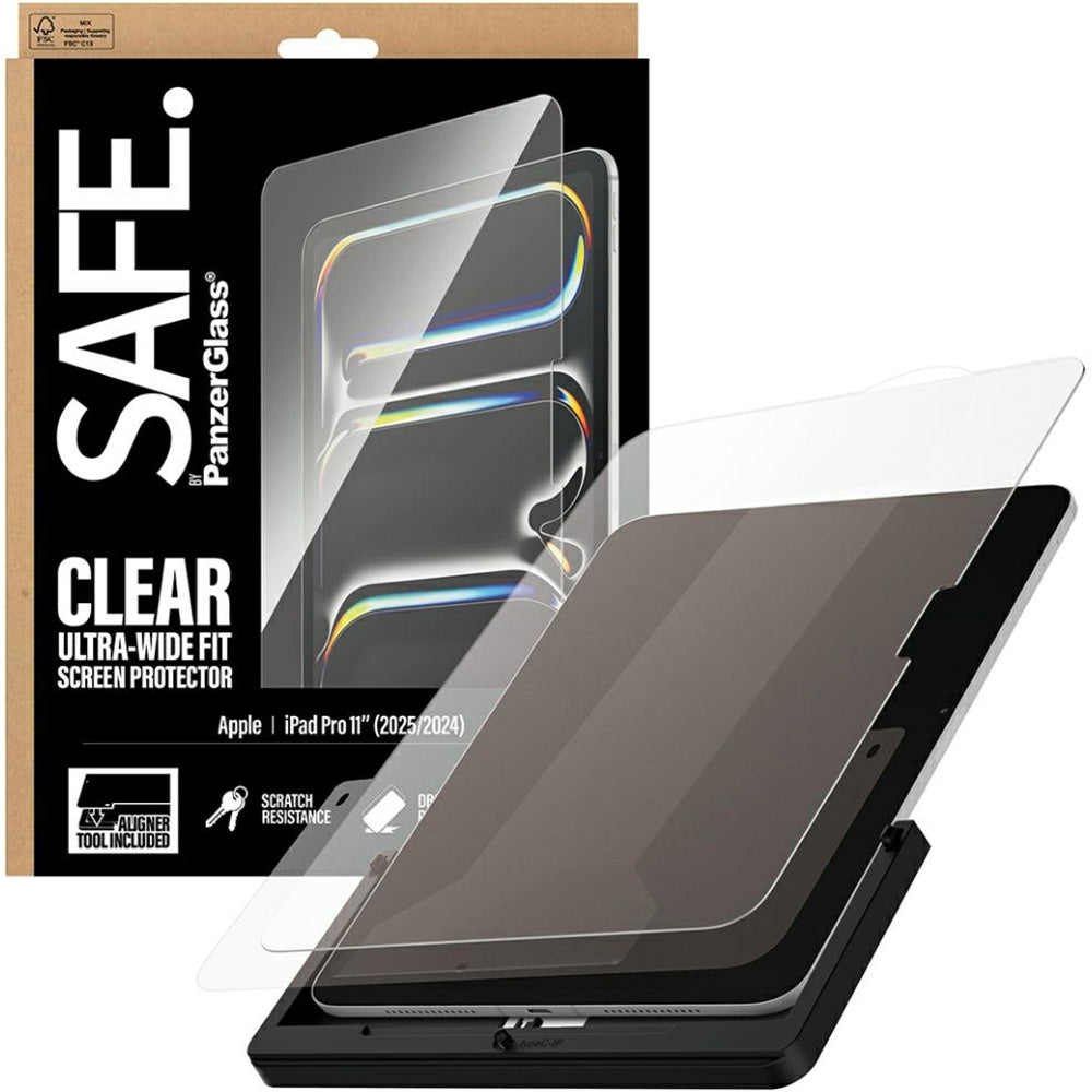 Gehärtetes Glas mit Applikator für iPad Pro 11" 2025 / 2024, SAFE by PanzerGlass Clear Ultra-Wide Fit FastFit