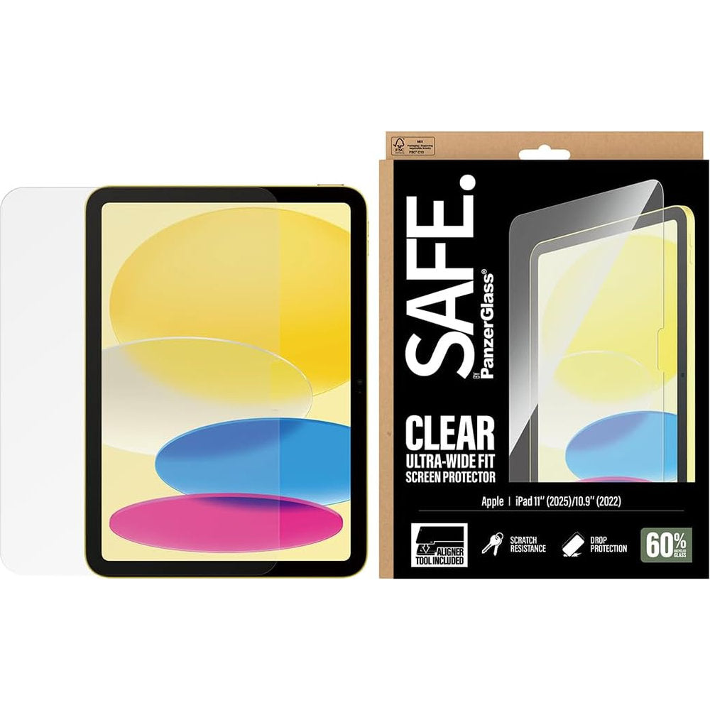 Gehärtetes Glas mit Applikator für iPad 11 / 10 gen. 2025 / 2022, SAFE by PanzerGlass Clear Ultra-Wide Fit Aligner