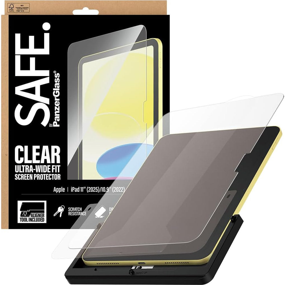 Gehärtetes Glas mit Applikator für iPad 11 / 10 gen. 2025 / 2022, SAFE by PanzerGlass Clear Ultra-Wide Fit Aligner