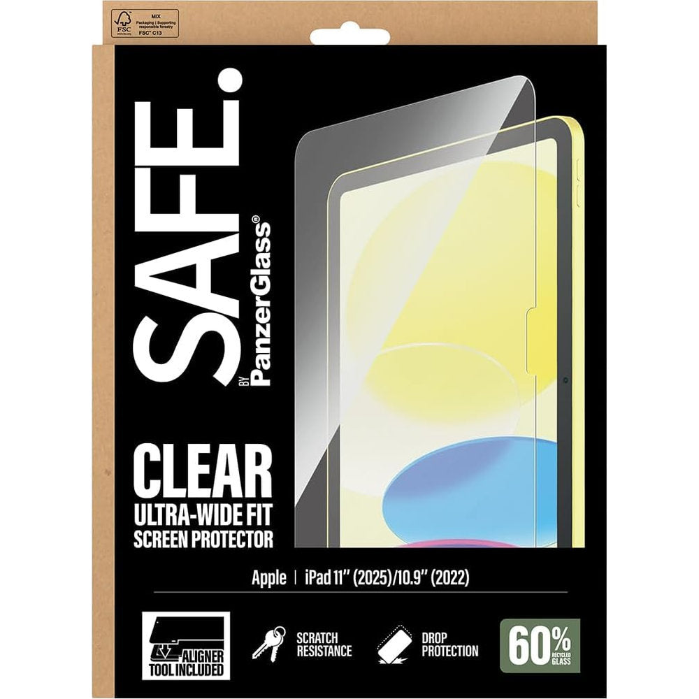 Gehärtetes Glas mit Applikator für iPad 11 / 10 gen. 2025 / 2022, SAFE by PanzerGlass Clear Ultra-Wide Fit Aligner