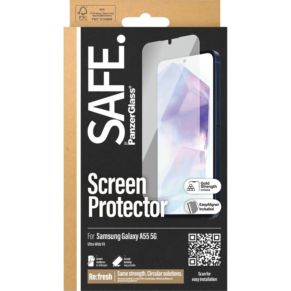 Gehärtetes Glas für das gesamte Display für Galaxy A55 5G, Safe by PanzerGlass Ultra-Wide Fit EasyAligner
