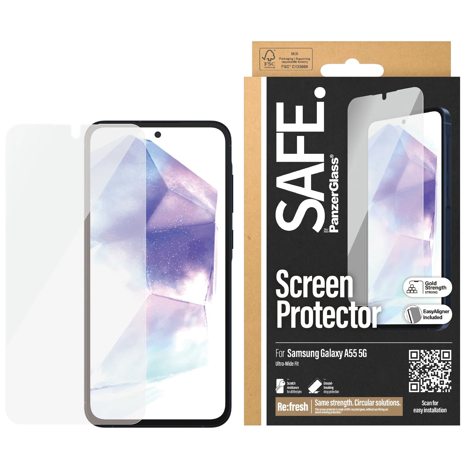 Gehärtetes Glas für das gesamte Display für Galaxy A55 5G, Safe by PanzerGlass Ultra-Wide Fit EasyAligner