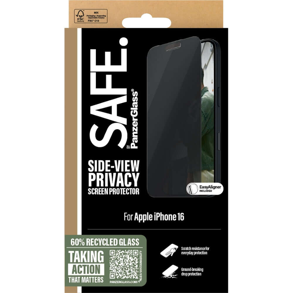 Sichtschutzglas mit Applikator für iPhone 16 / 15, Safe by PanzerGlass Ultra-Wide Fit Privacy + EasyAligner