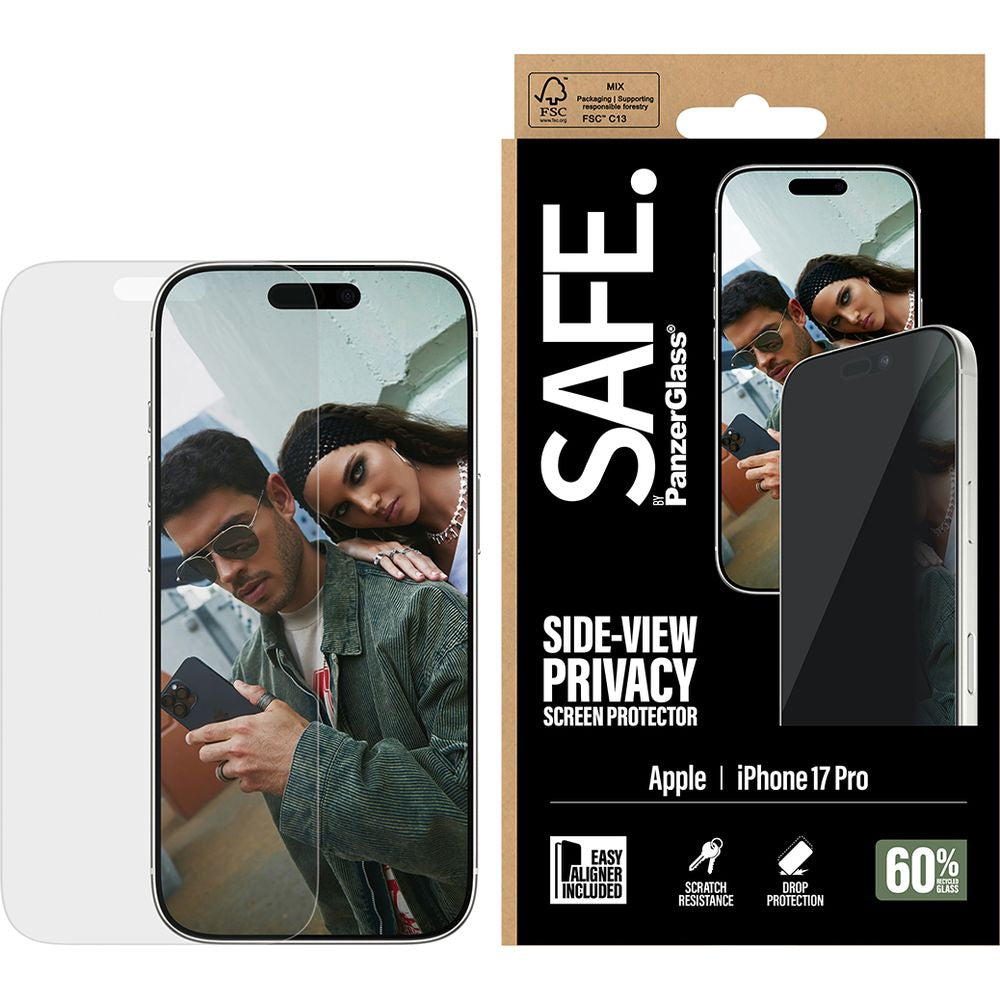 Sichtschutzglas mit Applikator für iPhone 17 Pro, SAFE by PanzerGlass Ultra-Wide Fit Privacy mit EasyAligner