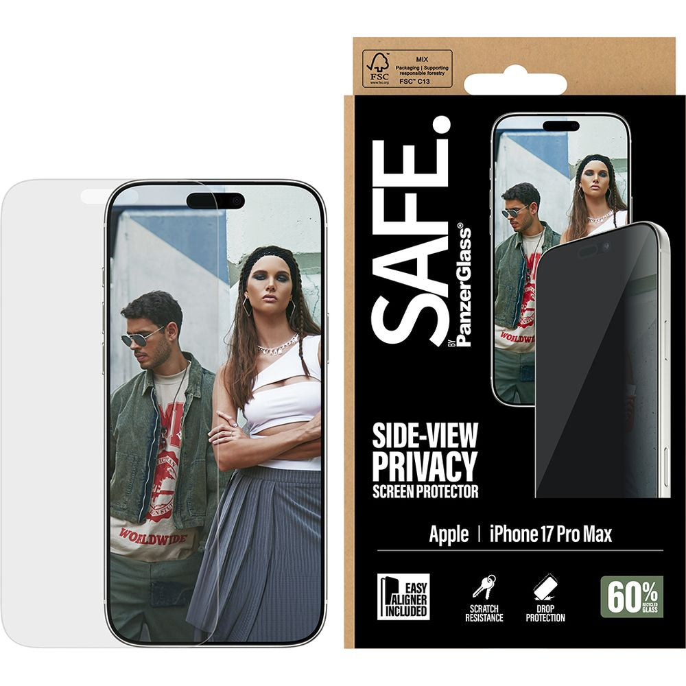 Sichtschutzglas mit Applikator für iPhone 17 Pro Max, SAFE by PanzerGlass Ultra-Wide Fit Privacy mit EasyAligner