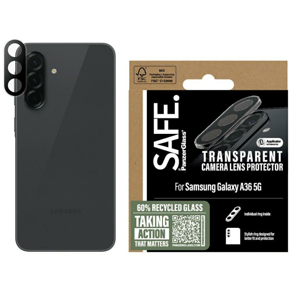 Gehärtetes Glas für Galaxy A36 5G, Safe by PanzerGlass Camera Lens Protector, Transparent Schwarz