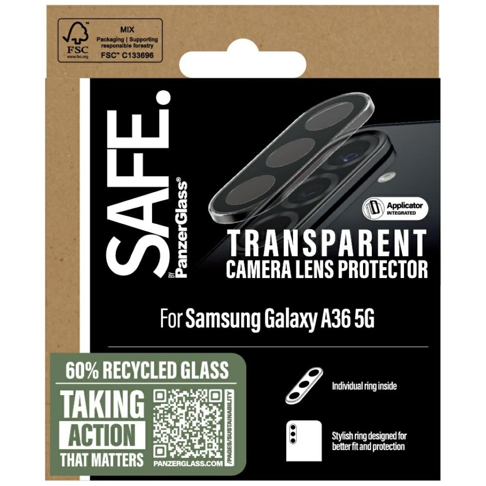 Gehärtetes Glas für Galaxy A36 5G, Safe by PanzerGlass Camera Lens Protector, Transparent Schwarz
