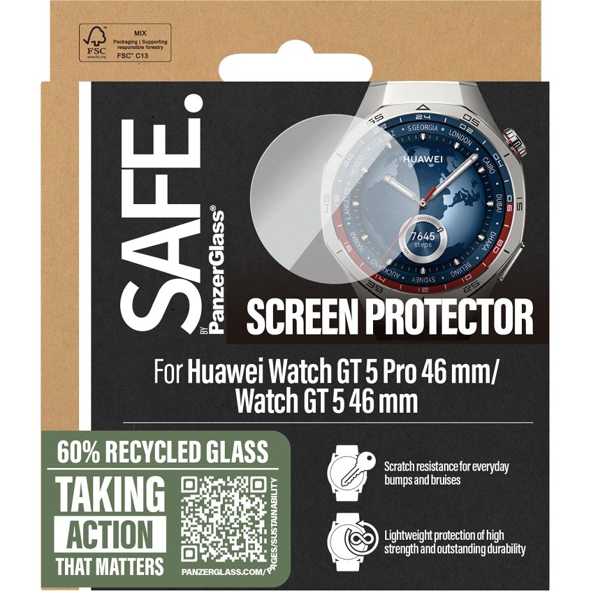 Gehärtetes Glas für Huawei Watch GT 5 46 mm / GT 5 Pro 46 mm, SAFE by PanzerGlass Ultra-Wide Fit