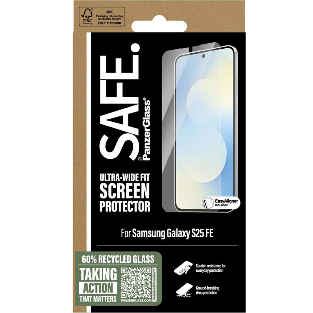 Gehärtetes Glas mit Applikator für Galaxy S25 FE, Safe by PanzerGlass Ultra-Wide Fit Easy Aligner