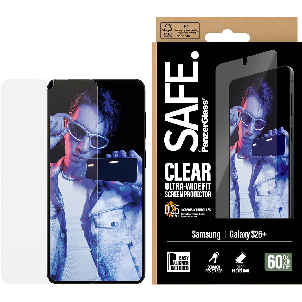 Gehärtetes Glas mit Applikator für Galaxy S26 Plus, SAFE by PanzerGlass Ultra-Wide Fit Easy Aligner