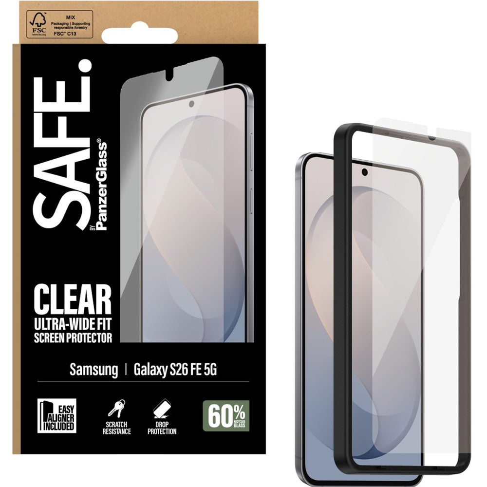 Schutzglas mit Applikator für Galaxy S26 FE, SAFE by PanzerGlass Ultra-Wide Fit Easy Aligner (1/6)