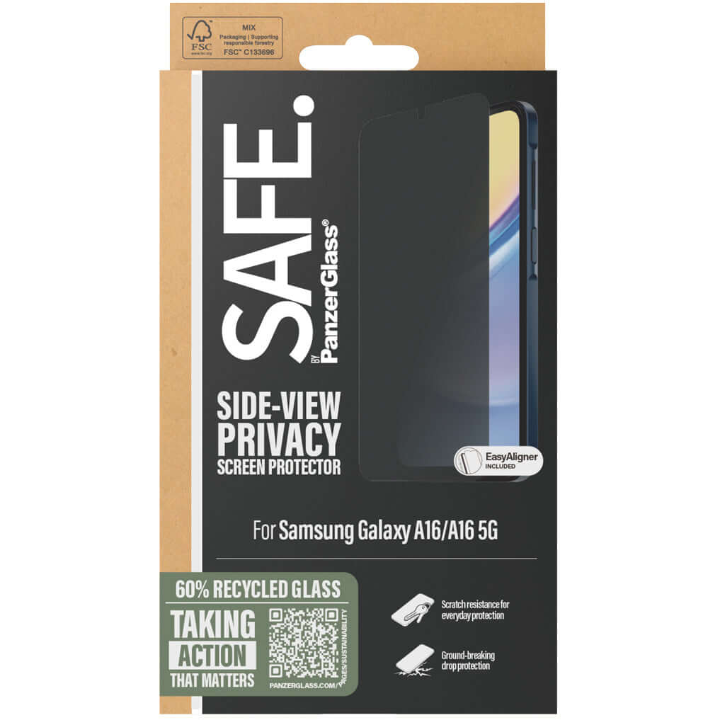 Sichtschutzglas mit Applikator für Galaxy A16/ A16 5G, Safe by PanzerGlass Ultra-Wide Fit Privacy + EasyAligner