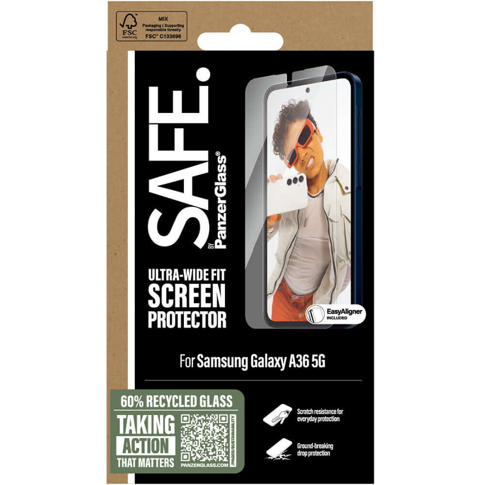 Gehärtetes Glas mit Applikator für Galaxy A36 5G, Safe by PanzerGlass Ultra-Wide Fit Easy Aligner