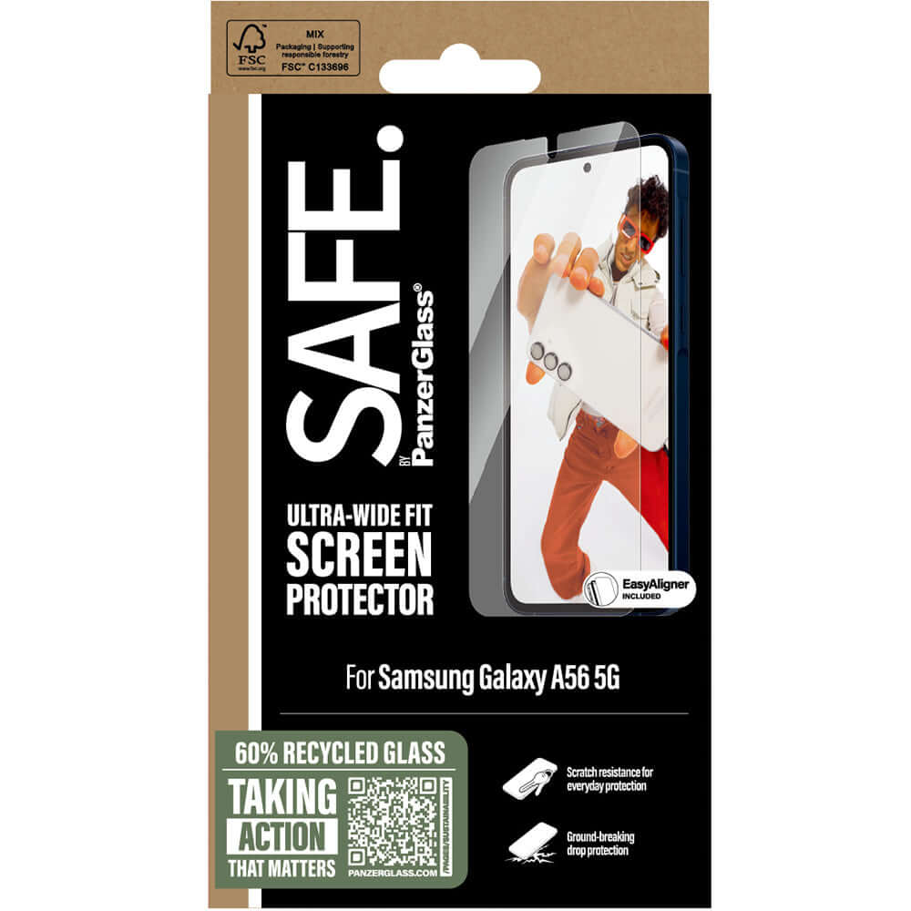 Gehärtetes Glas mit Applikator für Galaxy A56 5G, Safe by PanzerGlass Ultra-Wide Fit Easy Aligner