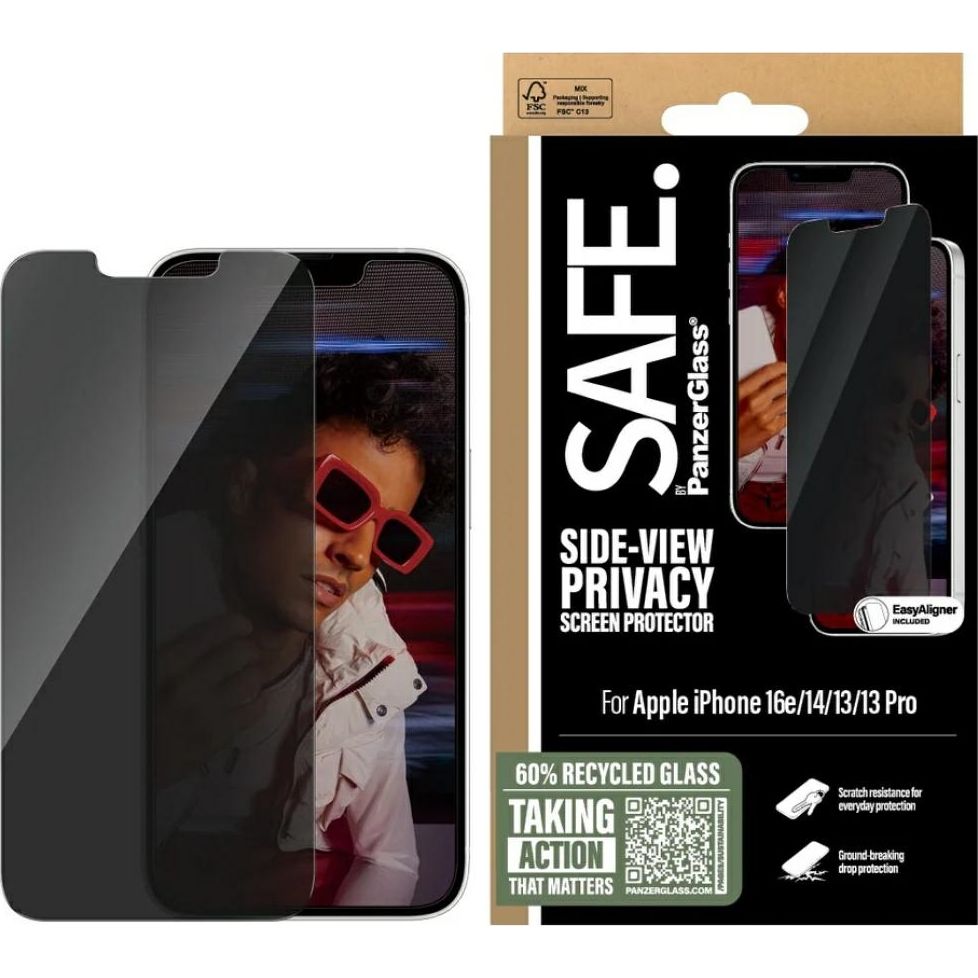 Sichtschutzglas mit Applikator für iPhone 17e / 16e / 14 / 13 Pro / 13, Safe by PanzerGlass Ultra-Wide Fit Privacy + EasyAligner