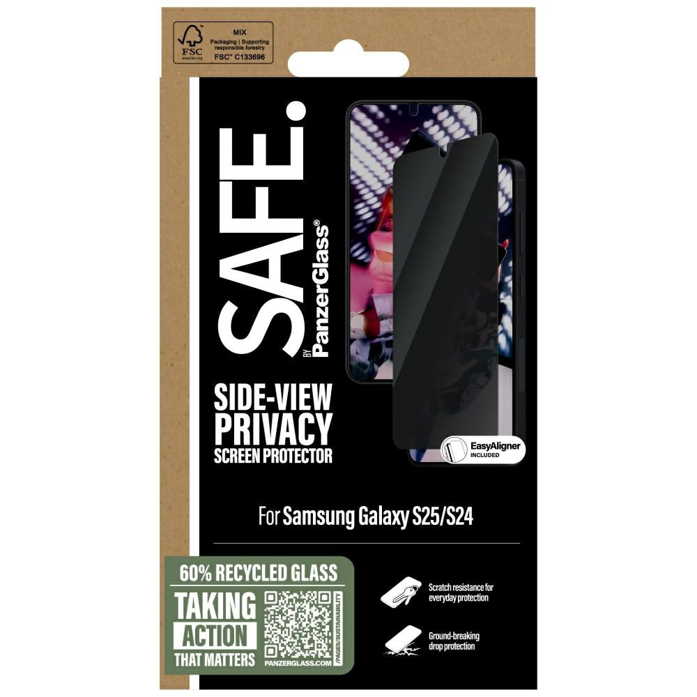 Sichtschutzglas mit Applikator für Galaxy S25 / S24, Safe by PanzerGlass Ultra-Wide Fit Privacy + EasyAligner
