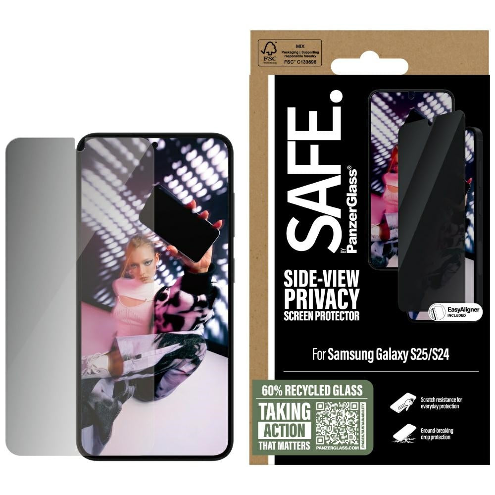 Sichtschutzglas mit Applikator für Galaxy S25 / S24, Safe by PanzerGlass Ultra-Wide Fit Privacy + EasyAligner