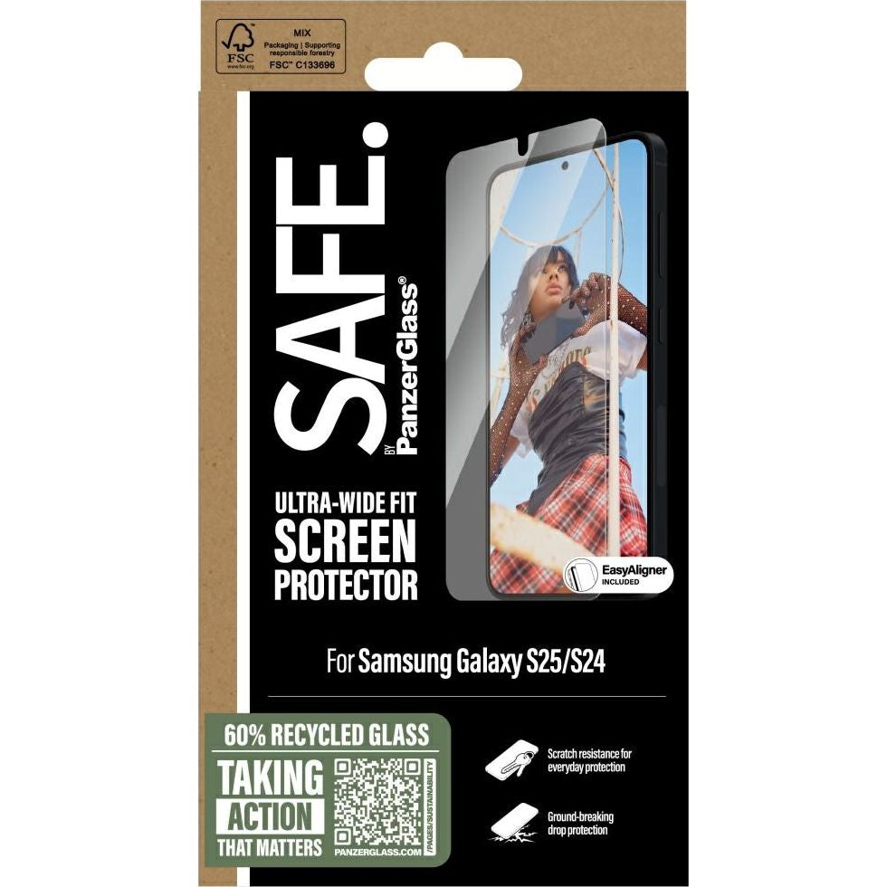 Gehärtetes Glas mit Applikator für Galaxy S25 / S24, Safe by PanzerGlass Ultra-Wide Fit Easy Aligner