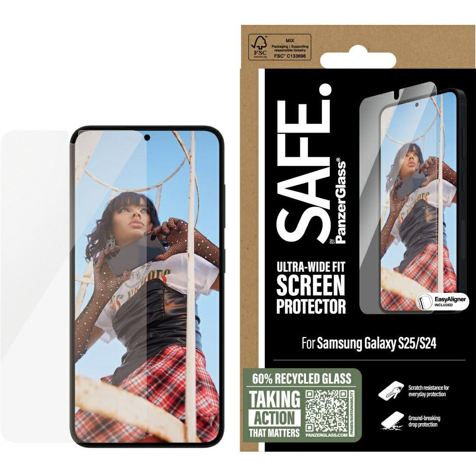 Gehärtetes Glas mit Applikator für Galaxy S25 / S24, Safe by PanzerGlass Ultra-Wide Fit Easy Aligner