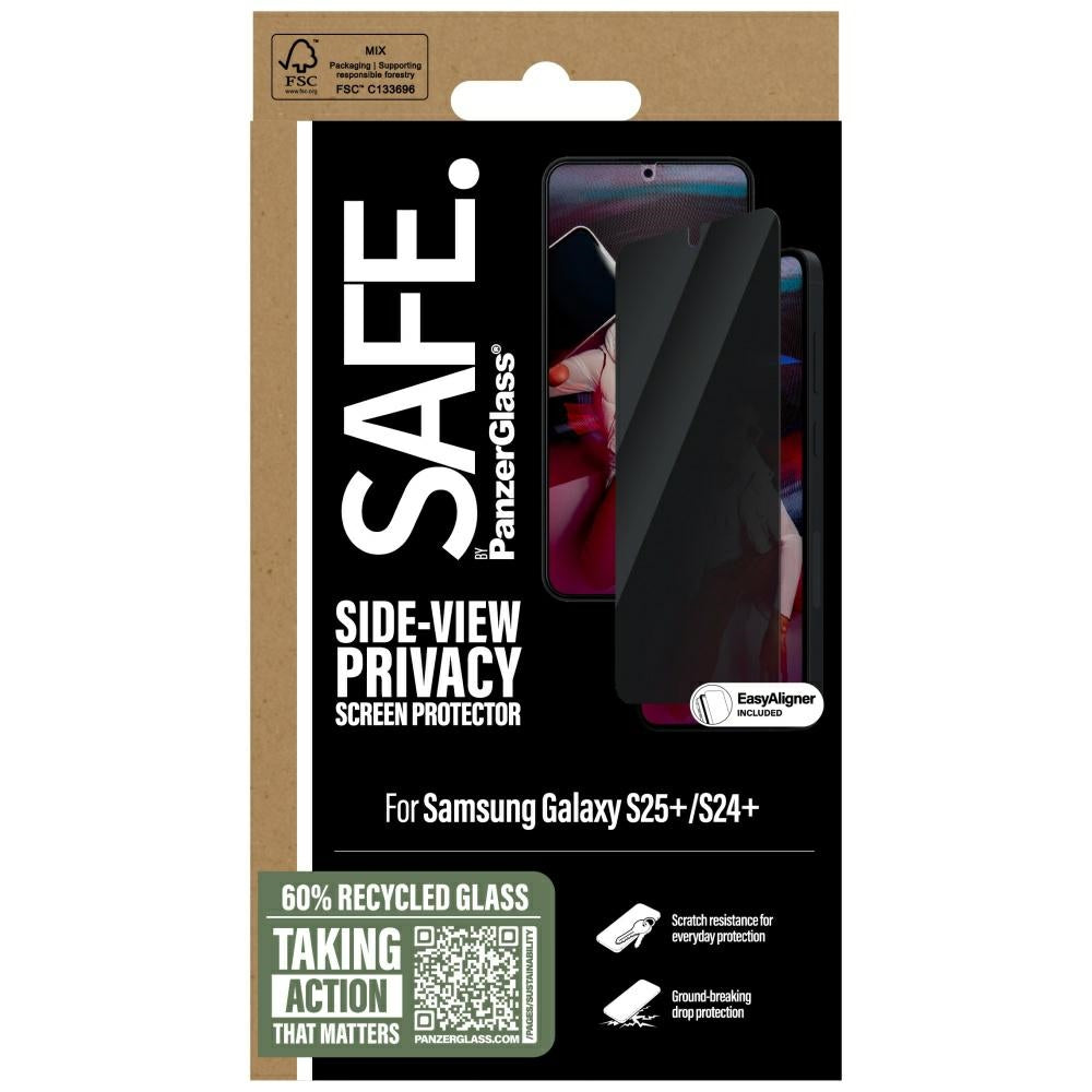 Sichtschutzglas mit Applikator für Galaxy S25 Plus / S24 Plus, Safe by PanzerGlass Ultra-Wide Fit Privacy + EasyAligner