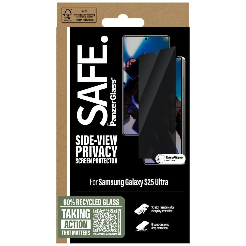 Sichtschutzglas mit Applikator für Galaxy S25 Ultra, Safe by PanzerGlass Ultra-Wide Fit Privacy + EasyAligner