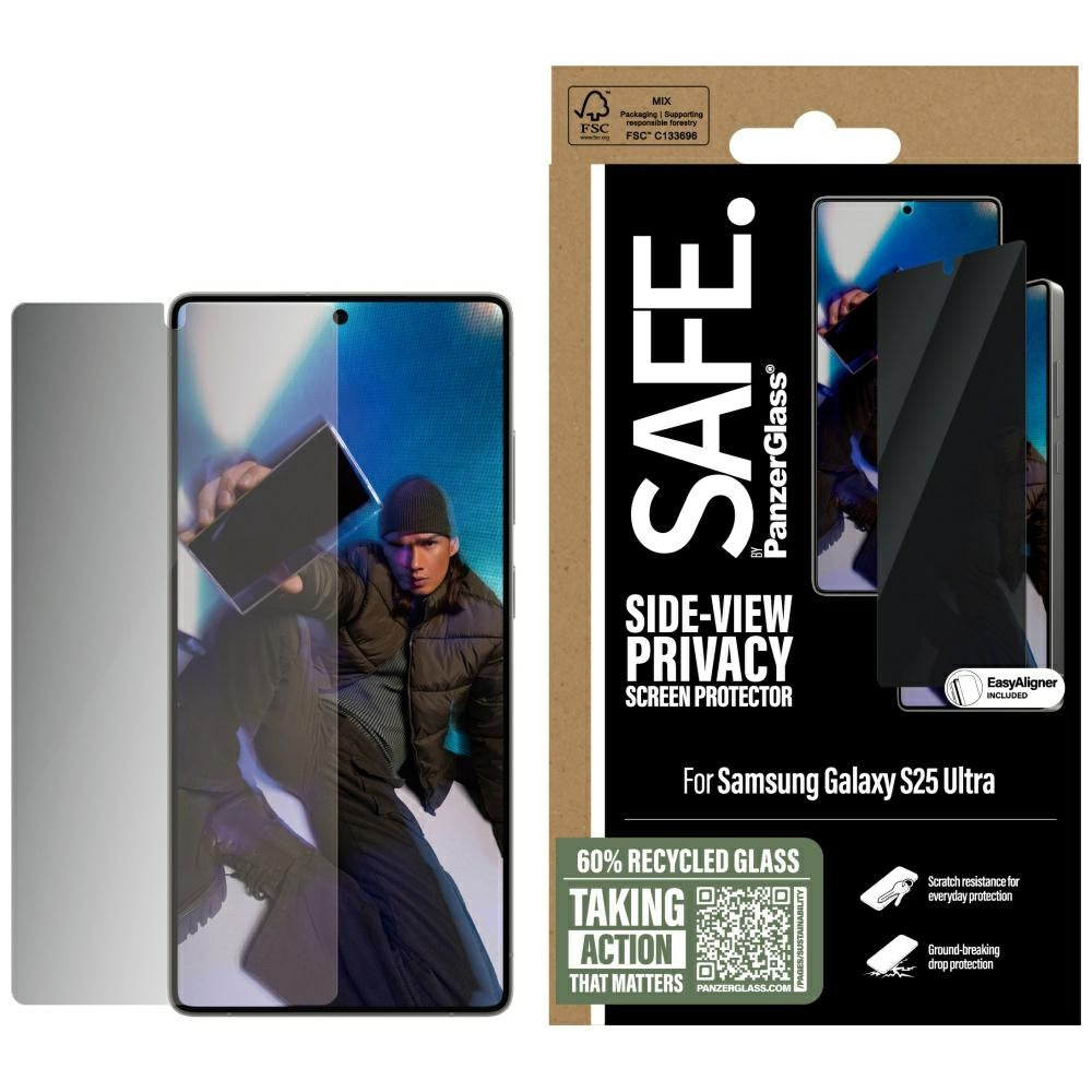 Sichtschutzglas mit Applikator für Galaxy S25 Ultra, Safe by PanzerGlass Ultra-Wide Fit Privacy + EasyAligner