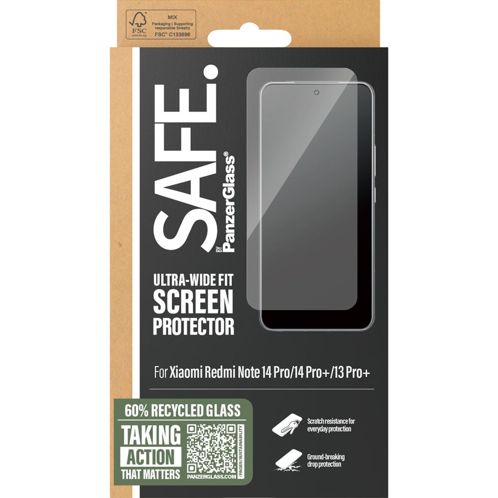 Gehärtetes Glas für Xiaomi Redmi Note 14 Pro / 14 Pro Plus / 13 Pro Plus, SAFE by PanzerGlass Ultra-Wide Fit, Schwarzer Rahmen