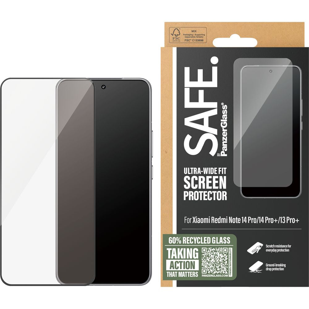 Gehärtetes Glas für Xiaomi Redmi Note 14 Pro / 14 Pro Plus / 13 Pro Plus, SAFE by PanzerGlass Ultra-Wide Fit, Schwarzer Rahmen