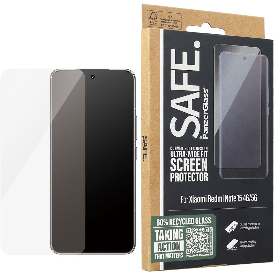 Gehärtetes Glas für Xiaomi Redmi Note 15 4G / 5G, SAFE by PanzerGlass Ultra-Wide Fit