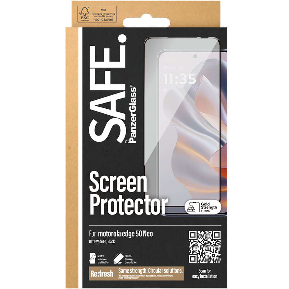 Gehärtetes Glas für Motorola Edge 50 Neo, Safe by PanzerGlass Ultra-Wide Fit, Schwarzer Rahmen