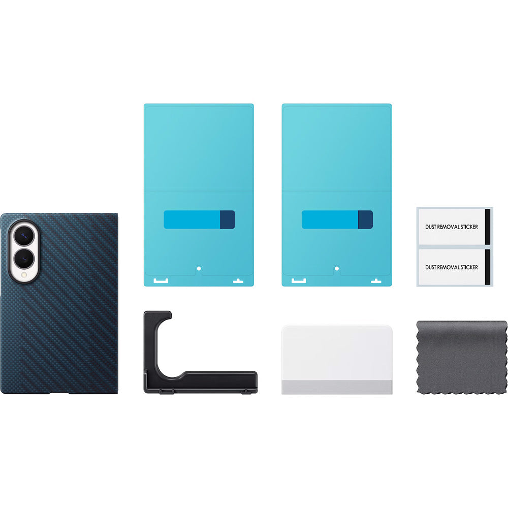 Handyhülle und 2x Anti-Reflexionsfolie für Galaxy Z Fold8, Samsung Carbon Magnet Case mit MagSafe, Dunkelblau