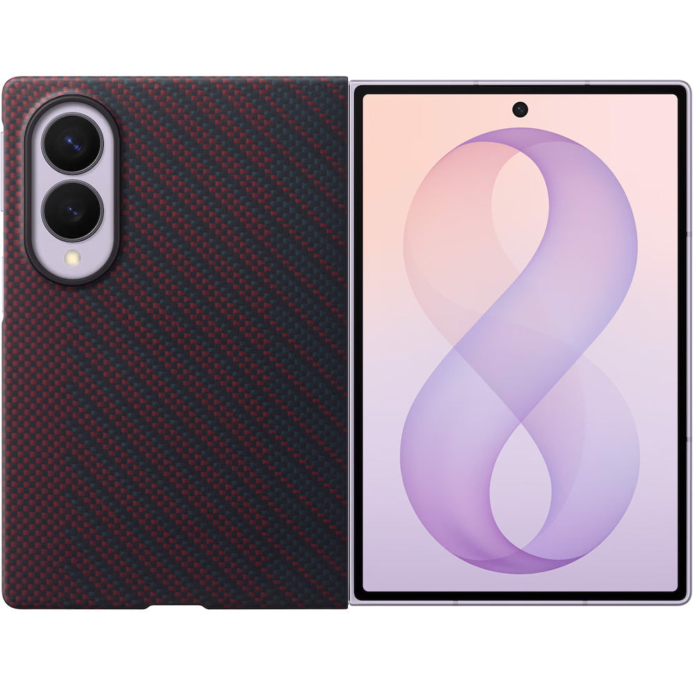 Handyhülle und 2x Anti-Reflexionsfolie für Galaxy Z Fold8, Samsung Carbon Magnet Case mit MagSafe, Rot