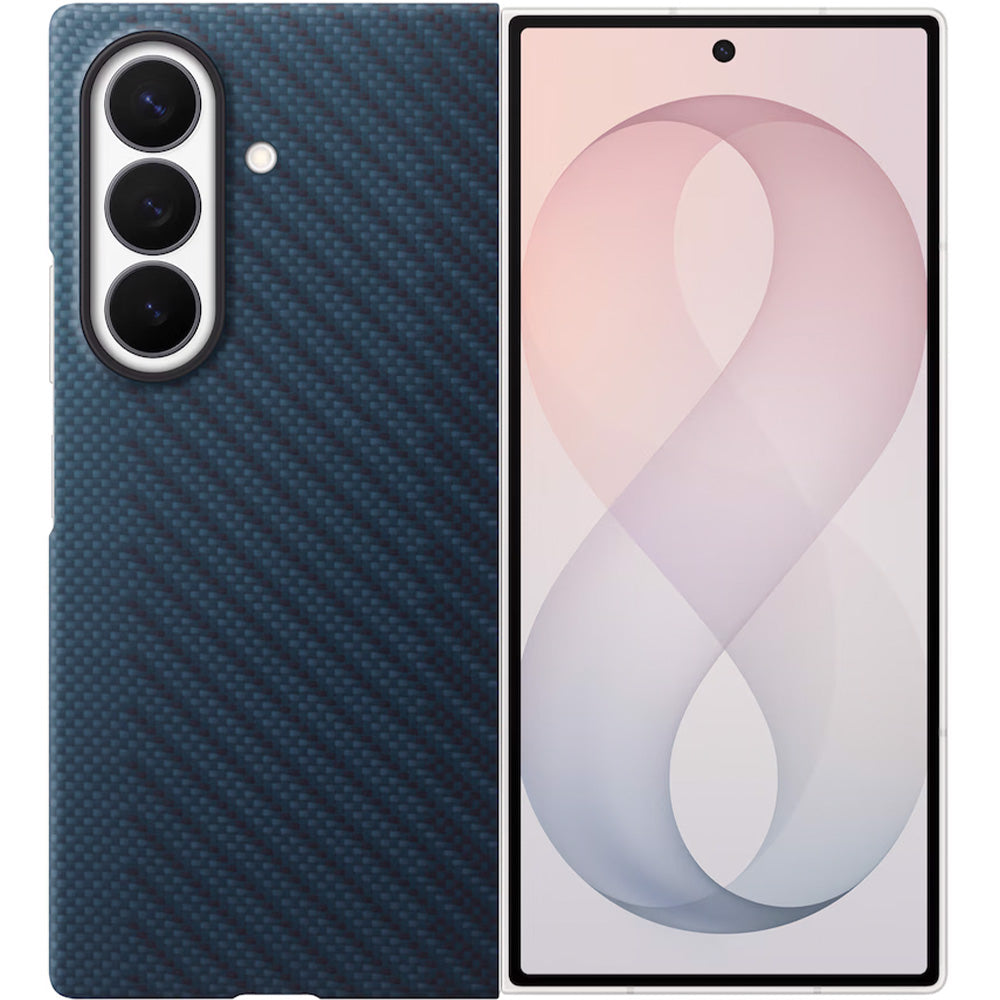 Handyhülle und 2x Anti-Reflexionsfolie für Galaxy Z Fold8 Ultra, Samsung Carbon Magnet Case mit MagSafe, Dunkelblau