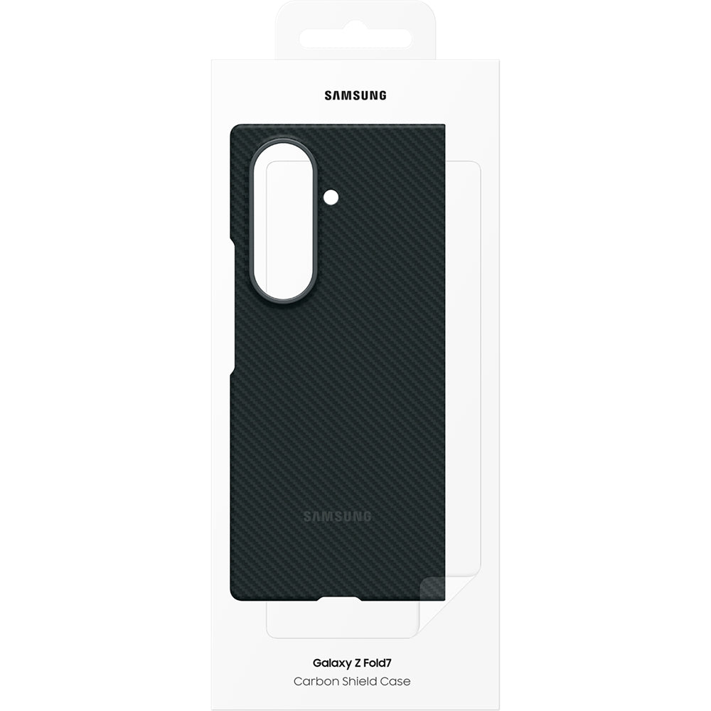 Handyhülle mit Standfunktion und 2x Anti-Reflexionsfolie für Galaxy Z Fold7, Samsung Carbon Shield Case, Schwarz