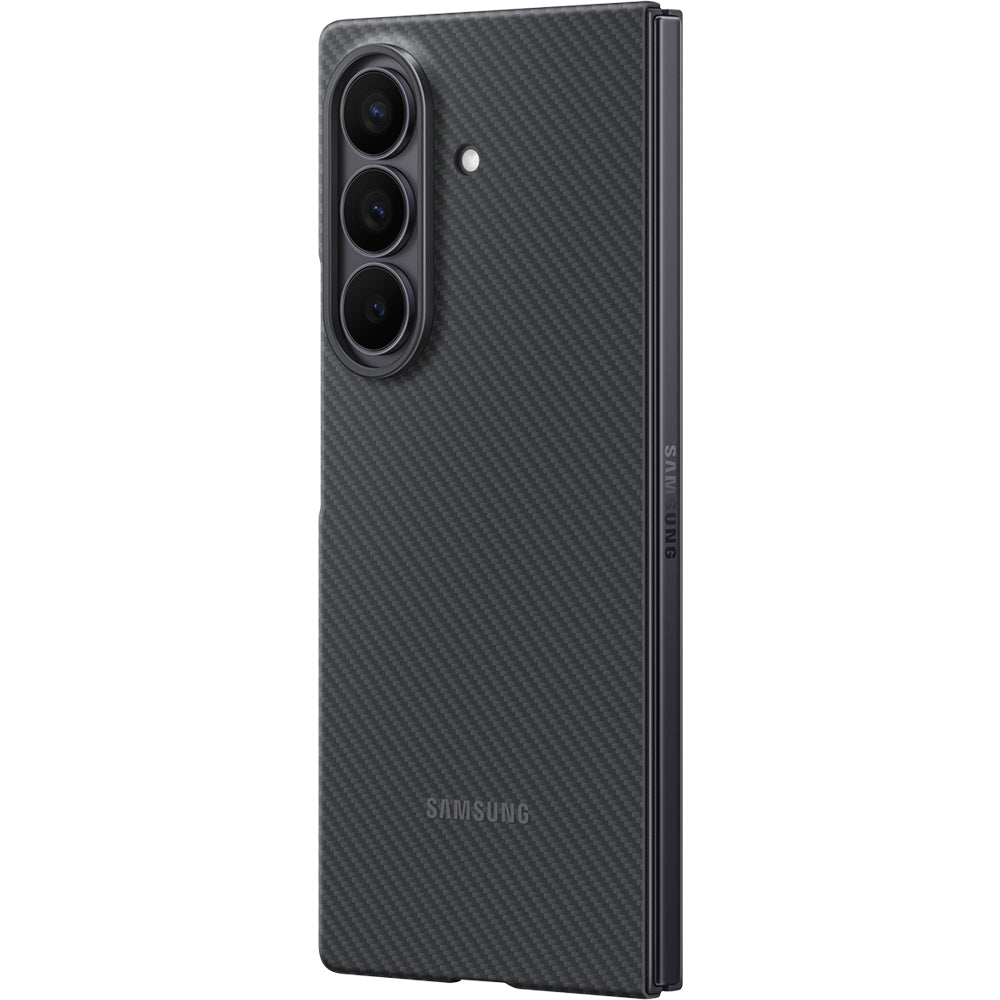 Handyhülle mit Standfunktion und 2x Anti-Reflexionsfolie für Galaxy Z Fold7, Samsung Carbon Shield Case, Schwarz