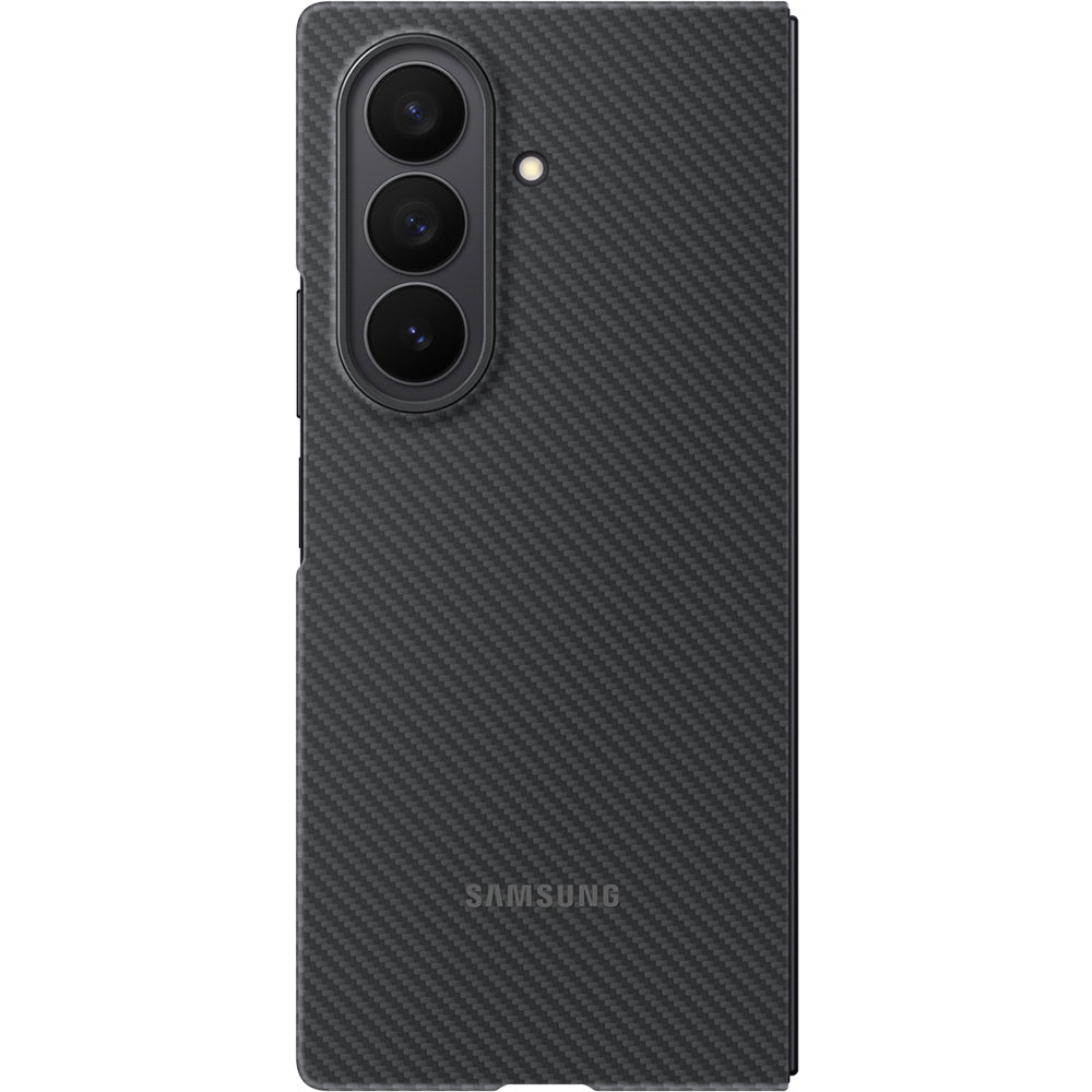 Handyhülle mit Standfunktion und 2x Anti-Reflexionsfolie für Galaxy Z Fold7, Samsung Carbon Shield Case, Schwarz