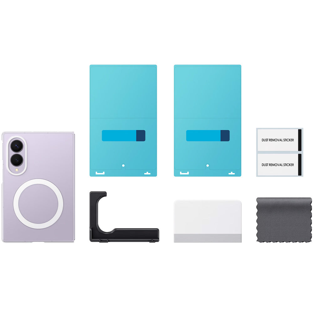 Handyhülle und 2x Anti-Reflexionsfolie für Galaxy Z Fold8, Samsung Clear Magnet Case mit MagSafe, Transparent-Weiß