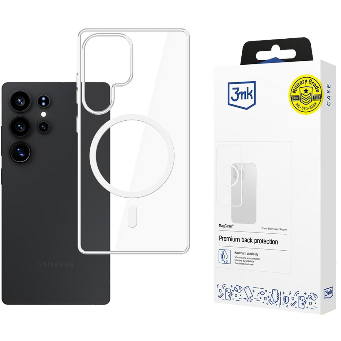 Handyhülle für Galaxy S25 Ultra, 3mk MagCase, Transparent und Weiß