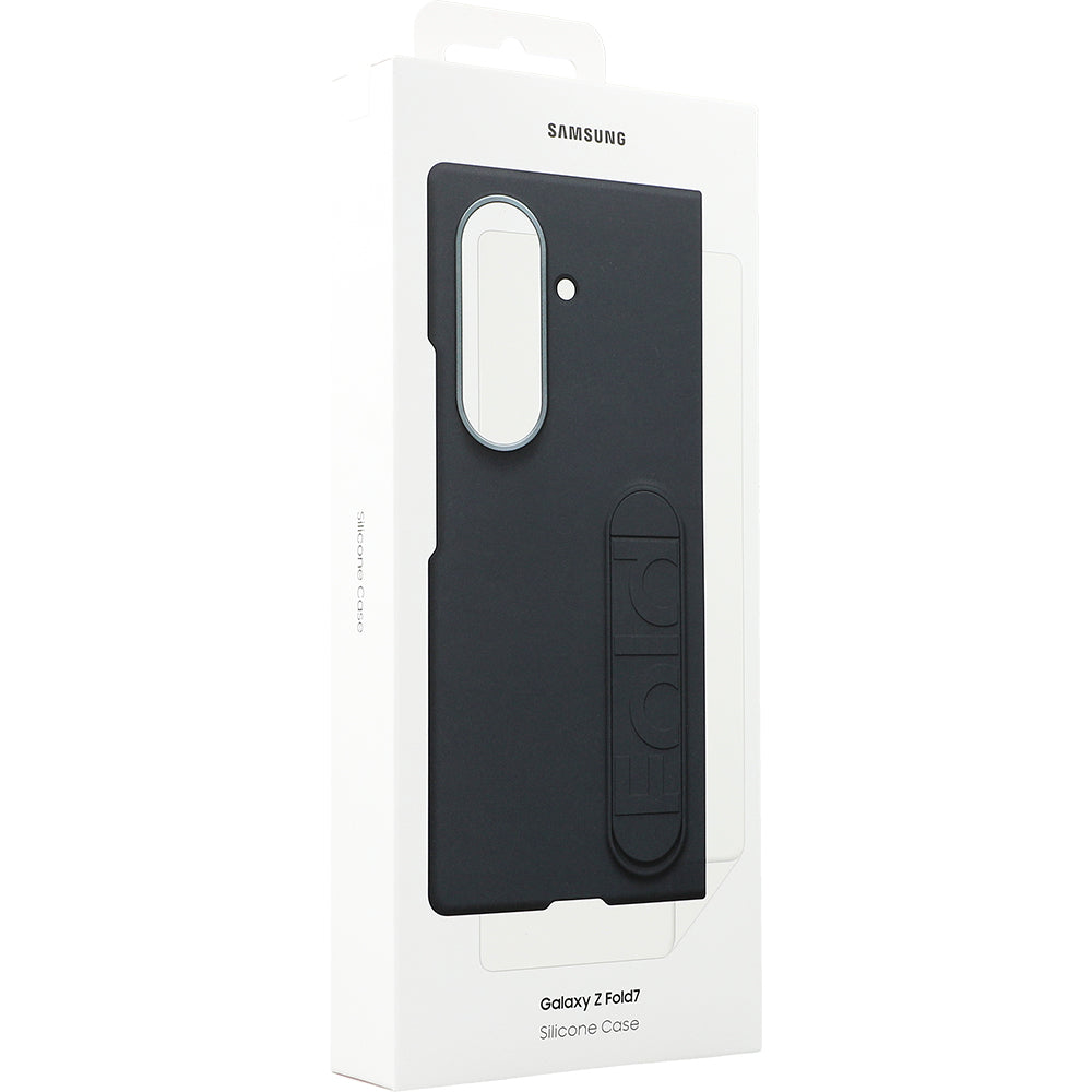 Handyhülle mit Standfunktion und 2x Anti-Reflexionsfolie für Galaxy Z Fold7, Samsung Silicone Case, Schwarz