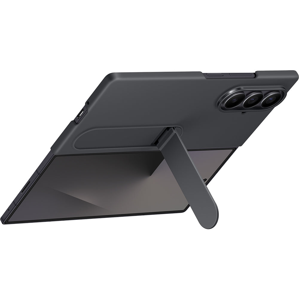 Handyhülle mit Standfunktion und 2x Anti-Reflexionsfolie für Galaxy Z Fold7, Samsung Silicone Case, Schwarz