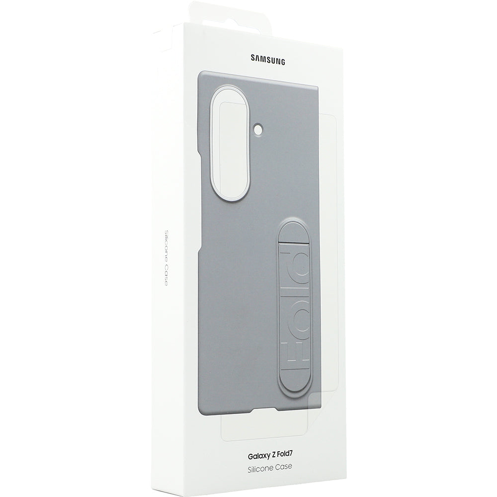 Handyhülle mit Standfunktion und 2x Anti-Reflexionsfolie für Galaxy Z Fold7, Samsung Silicone Case, Grau