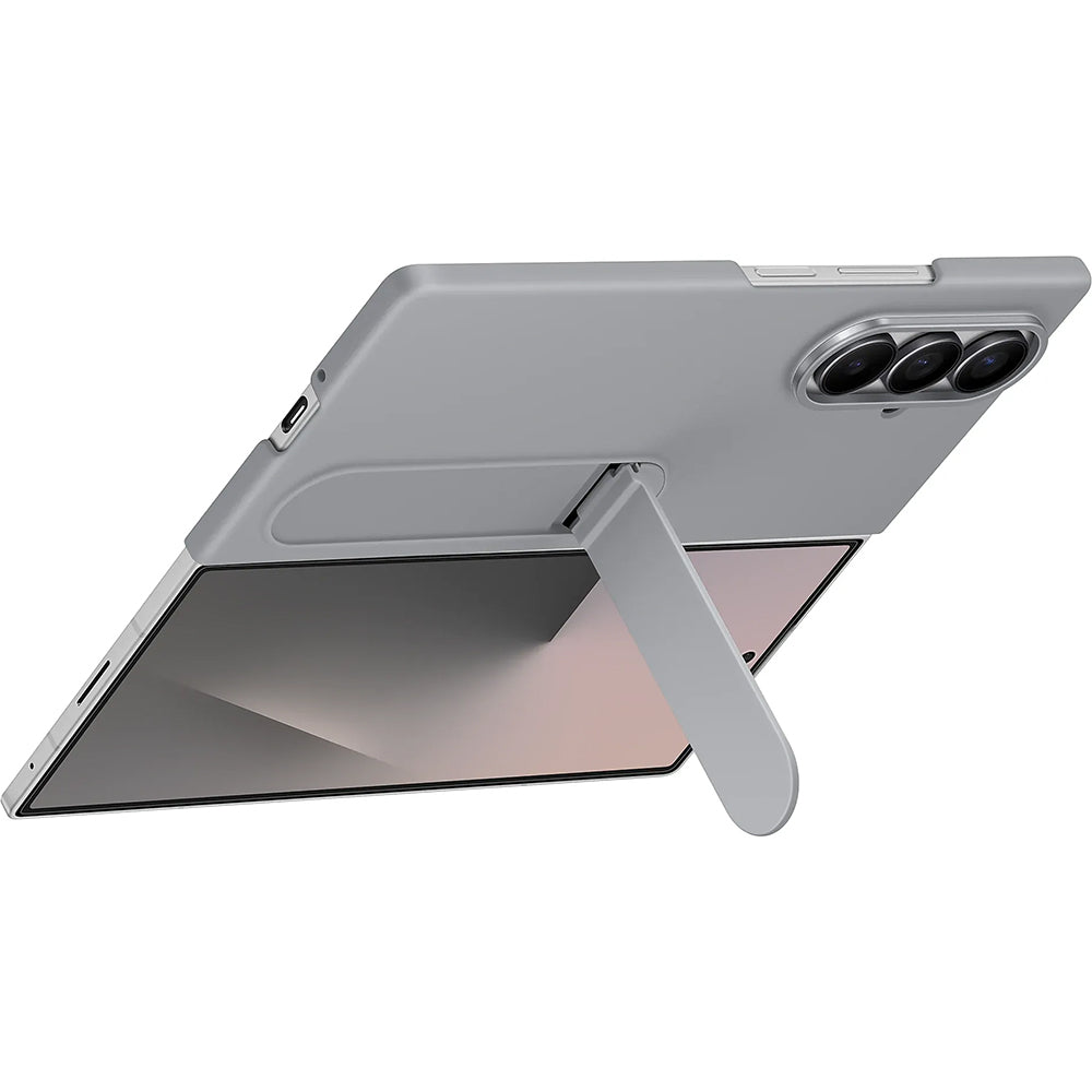 Handyhülle mit Standfunktion und 2x Anti-Reflexionsfolie für Galaxy Z Fold7, Samsung Silicone Case, Grau