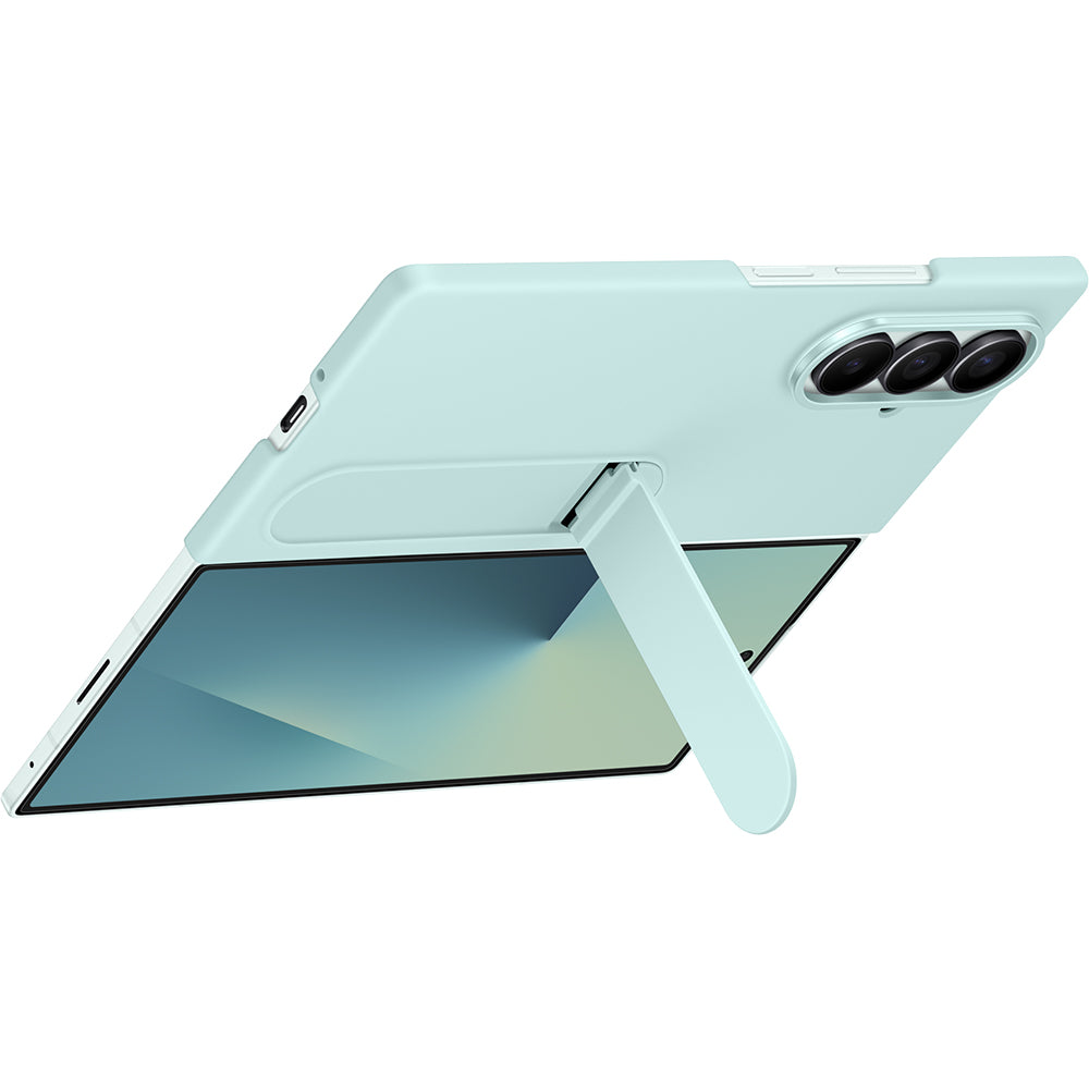 Handyhülle mit Standfunktion und 2x Anti-Reflexionsfolie für Galaxy Z Fold7, Samsung Silicone Case, Minze