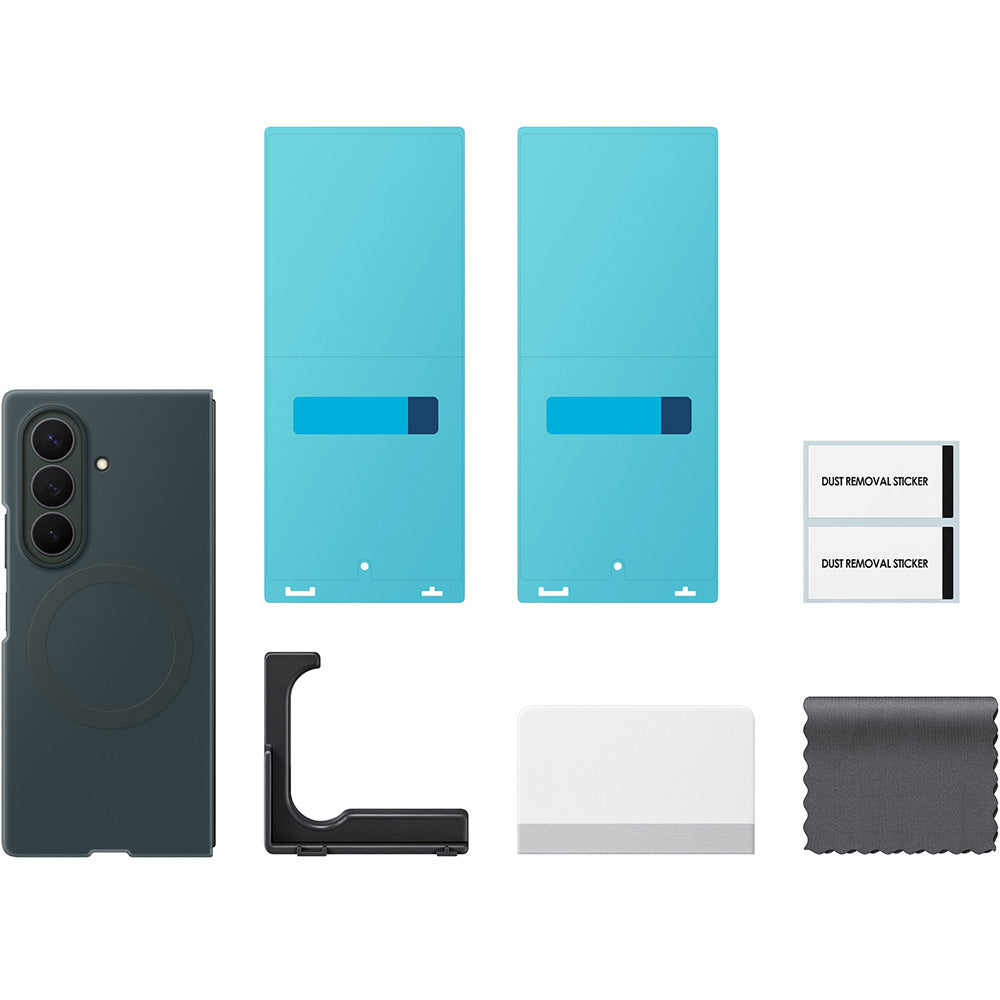 Handyhülle und 2x Anti-Reflexionsfolie für Galaxy Z Fold8 Ultra, Samsung Silicone Magnet Case mit MagSafe, Dunkelgrün