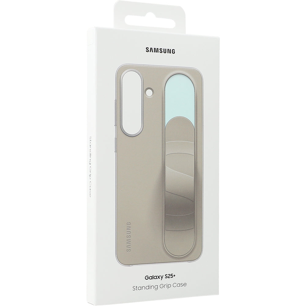 Samsung Galaxy S25 Plus Silicone Standing Grip Case in Grau, original und stilvoll Verpackung