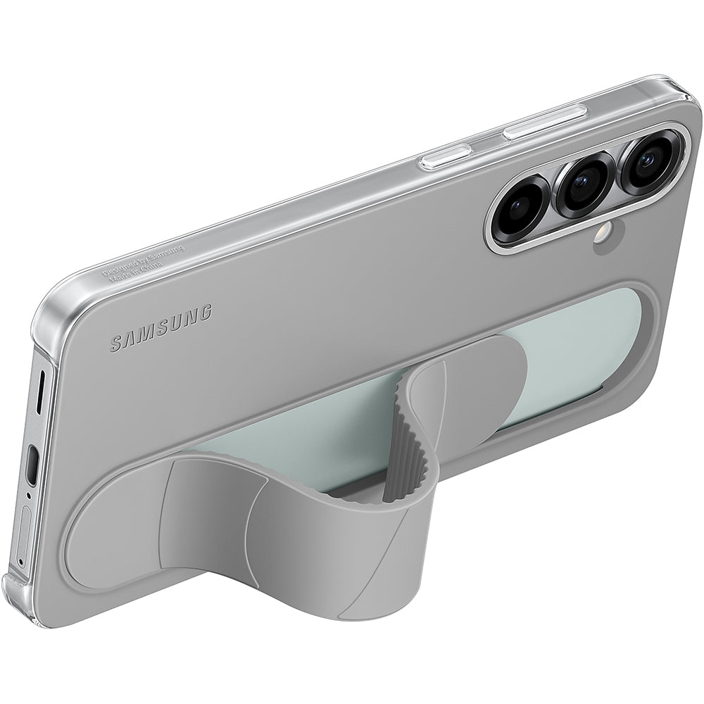 Samsung Galaxy S25 Plus Silikon Handyhülle mit Standing Grip in Grau, stilvolles Design mit strapazierfähigem, hochwertigem Silikon