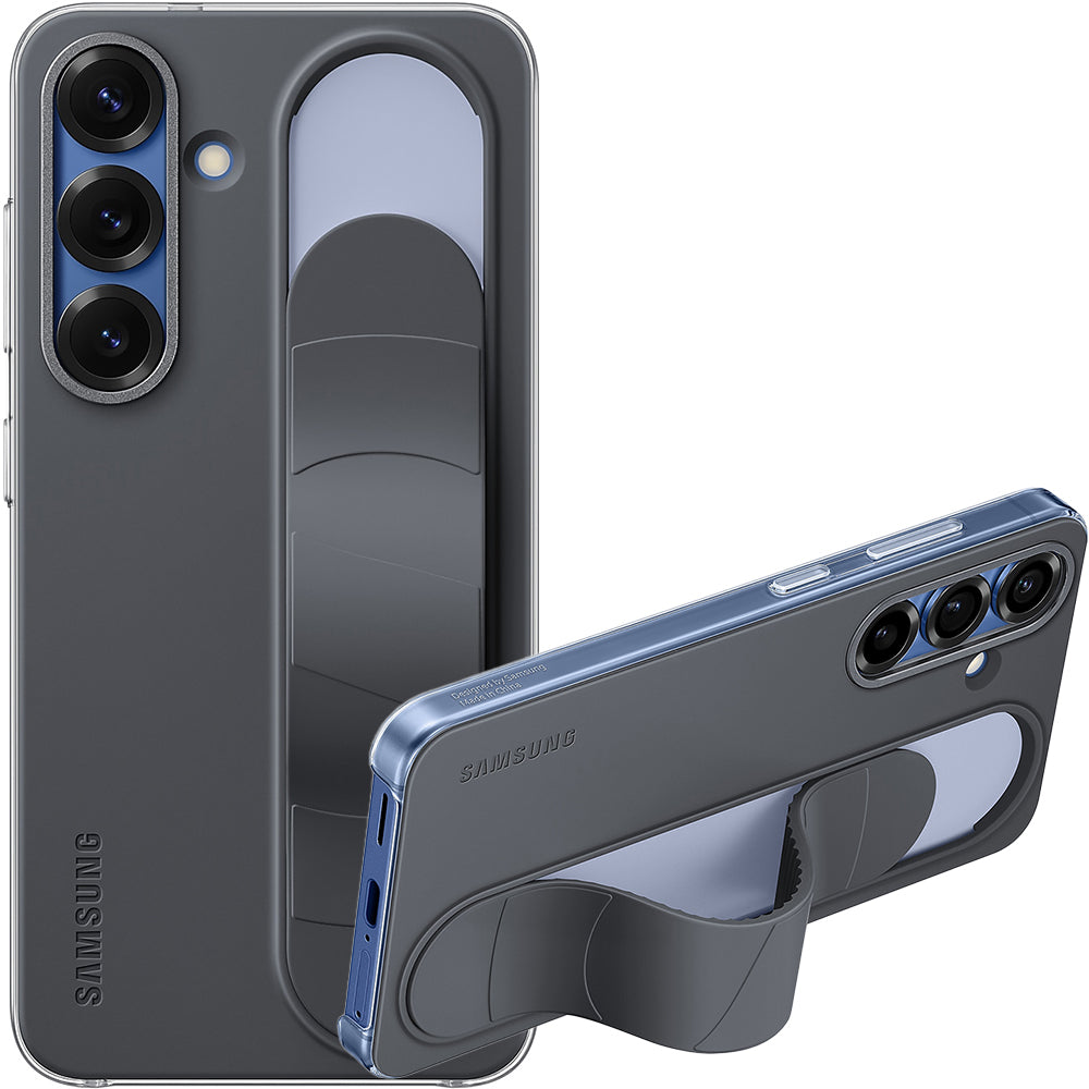 Handyhülle für Galaxy S25, Samsung Silicone Standing Grip Case, Schwarz